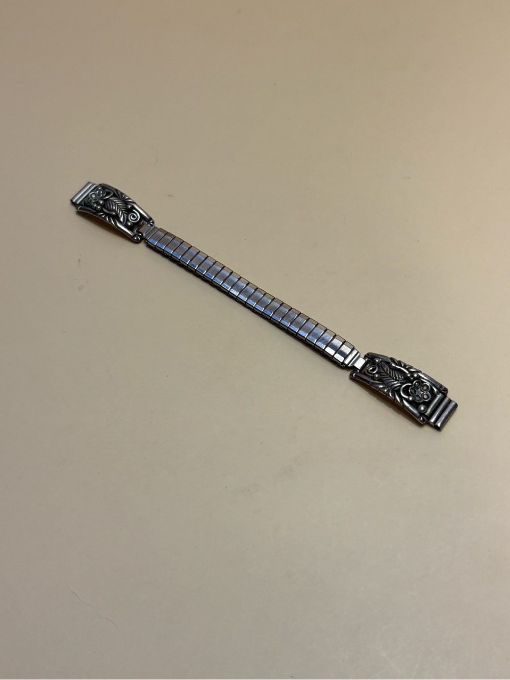 Vintage Navajo Sterling Silver Floral Stretch Watch Band 5-5/16”